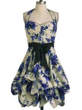 EUC ModCloth Indigo Gardens Halter Dress Size Medium